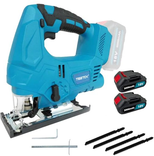 Cordless Jigsaw, Electric Saw Tool, Variable Speed for Bevel Cutting Led Light, Compatible with Makita 18V Battery, 4X Blades, Tool-Less Blade Change for Wood Metal Cutting (2X 5500mah Battery)