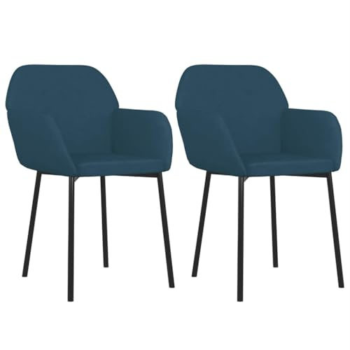 vidaXL Esszimmerstühle 2 STK., Esszimmerstuhl mit Armlehnen, Essstuhl Küchenstuhl Metall-/Sperrholzrahmen, Stuhl Sessel für Esszimmer Küche, Blau Samt