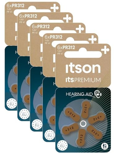ITSON - Lote de 5 pilas auditivas (6 unidades, Zinc-Air Hearing, aid PR312/PR41 ItsPREMIUM