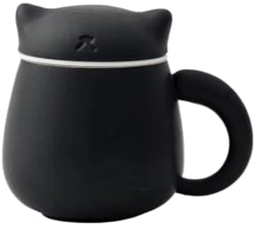 FANGJISS Tasse à thé en céramique avec infuseur à thé et couvercle, tasse à thé avec filtre motif chat mignon pour infuser le thé en vrac, cadeau pour les amis, 400 ml (noir)
