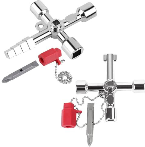 Llave universal, 2 Piezas Llave Cruzada Universal Multifuncional, Llave Multifunción 4 en 1, Llave en Cruz, para Caja de Contadores Eléctricos de Agua y Gas, Llave de Apertura de Armario