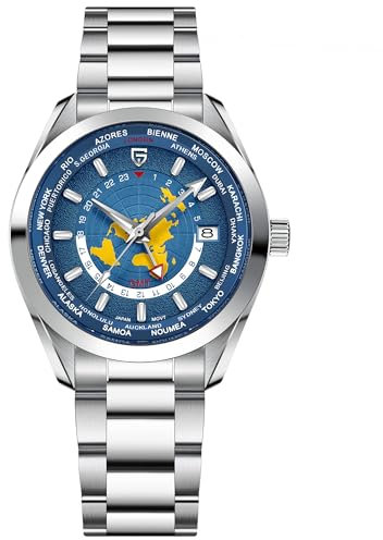 Pagani Design Luxus Herren Automatik Mechanische Uhren Japanisches NH34 GMT Uhrwerk Synthetik Saphir Edelstahl Wasserdicht Multifunktionale Sport Armbanduhr, ozeanblau