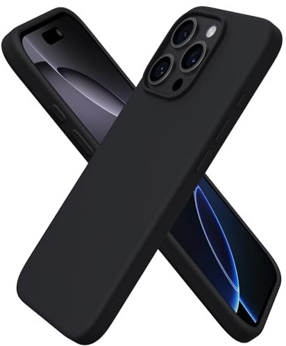 ORNARTO Compatible with iPhone 16 Pro Case 6.3, Slim Liquid Silicone 3 Layers Soft Gel Rubber Shockproof Protective Case with Anti-Scratch Microfiber Lining-Black