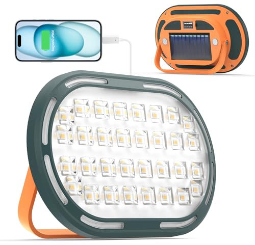 Dancingboar Projecteur LED Rechargeable Solaire 30W, 2000LM, Projecteur Chantier Compact avec 4 Modes d'Éclairage, Lampe de Travail Étanche IP65, Idéale pour le Camping et la Randonnée - Lot de 1