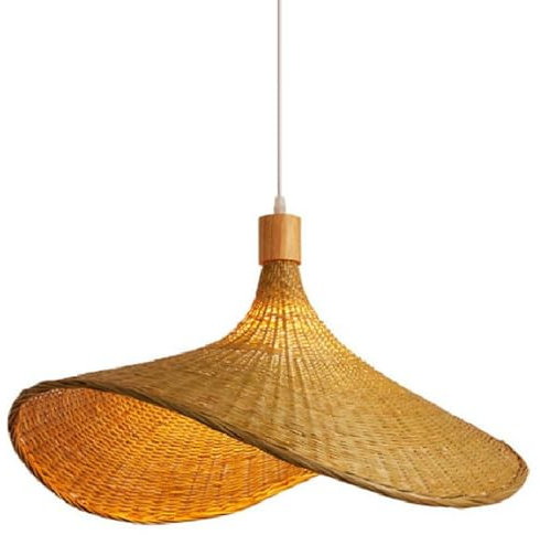 Lámpara colgante de bambú de techo vintage Lámpara de estilo japonés retro Tejida a mano Accesorio de iluminación de mediados de siglo Lámpara colgante de sombrero de paja personalizada creativa para