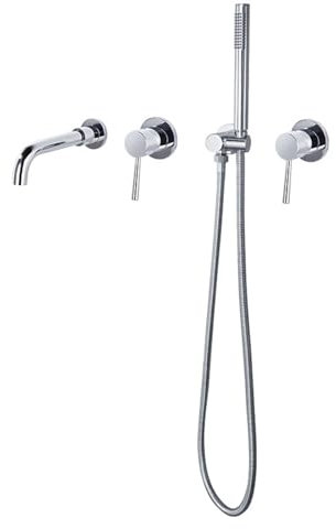 XJTNLB Robinet Baignoire avec Douchette Chrome Mitigeur Douche Encastrée 2 Poignée Robinets de Douche Robinetterie Baignoire Rotatif à 360° Robinets de Douche et de Baignoire