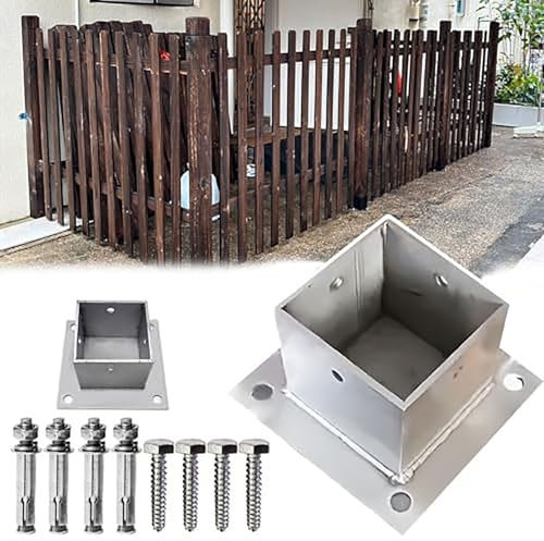 Heavy Duty Post Base Bracket For Pavilion Deck Railing, 8x8 6x6 4x4 Inch 2x2 Inner Wide Fence Post Holder/Ground Concrete Column Clamp For Sign Post & Railing Support, Metal(5.9x5.9IN/150x150MM)