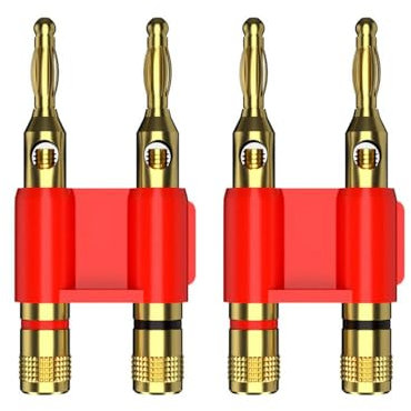 Smgda 2PCS Dual Banana Plugs, 4mm Speaker Wire Connectors, Gold Plated Copper Audio Jack Connector for 2-Way Speaker, Banana Plugs Speaker for Amplifier, HiFi, Receiver, Home Theater(Red)
