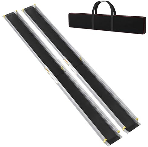 Aufun 2pcs Rollstuhlrampe Aluminium Teleskop 121-183-213c mit Tasche, rutschfeste Verlängbare Teleskoprampe mit 272KG Ladenkapazität Ideal für Handrollstühle, Elektrowehllstühle und Rollatoren