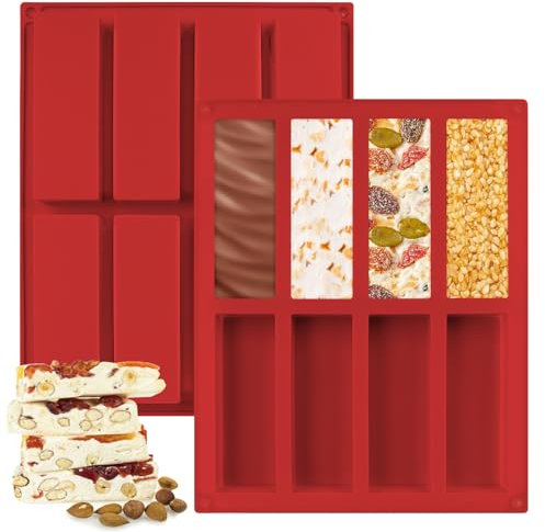 Lot de 2 moules à chocolat en silicone profond - Moule à chocolat rectangulaire en silicone - Barre de céréales - Moule à chocolat pour la cuisson de barres énergétiques de protéines d'avoine