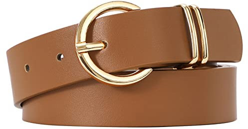 JasGood Damen Ledergürtel für Jeans Hosen Kleider Mode Goldschnalle Damen Leder Gürtel, Braun, 110cm