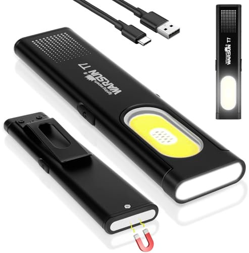 flintronic LED Arbeitsleuchte, Mini Taschenlampe, Type C Wiederaufladbare Arbeitslampe, Inspektionsleuchte COB mit Magnet & Clip, 6 Modi Helligkeit für Camping, Wandern, Haushalt, Werkstatt, Notfall