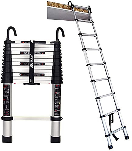 //4.5m Height Telescopic Ladder for Residential Attic Roof, Lightweight Telescopic Extension Ladder with Hooks, Cockloft Attic Outdoor Building, Non-Slip (Size : 2.6