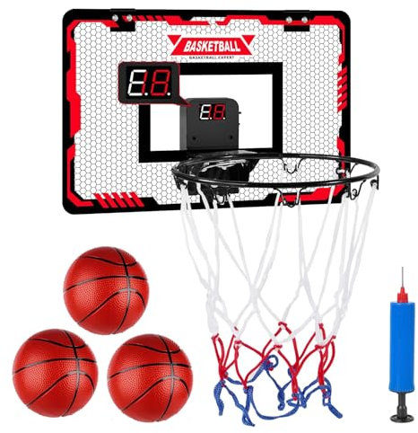 Xndryan Indoor Basketball Hoop for Kids, Over Door Mini Basketball Hoop Auto-scoring with 3 Balls, Basketball Gifts for Boys Girls