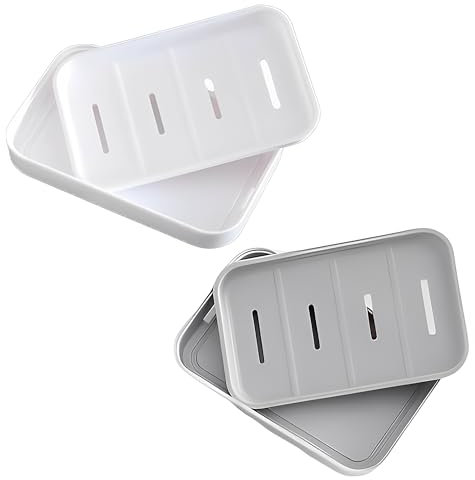 2Pcs Soap Dish, Shunshi Soap Holder, Portable Shower Soap Box, Non-slip, Keep Dry,Plastic Draining Soap Dishes, Suitable for Bathroom, Kitchen,Easy Cleaning(White & Grey)