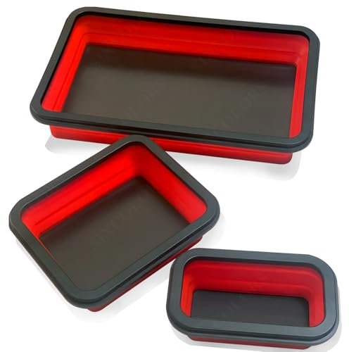 SIXCOLORS 3-tlg Rot Faltbares Magnetschale Set, Geeignet für die Aufbewahrung von Schraubenschlüsseln, Bolzen, Schrauben, Muttern, Unterlegscheiben und anderen Wartungswerkzeugen Werkstattzubehör