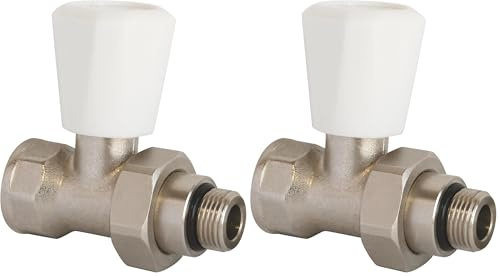 SOMATHERM FOR YOU, Robinet de radiateur droit 3/8 nickelé avec réglage manuel, étanchéité par joint torique, température max 100°C, pression 10 bars, compatible tous radiateurs (Lot de 2)