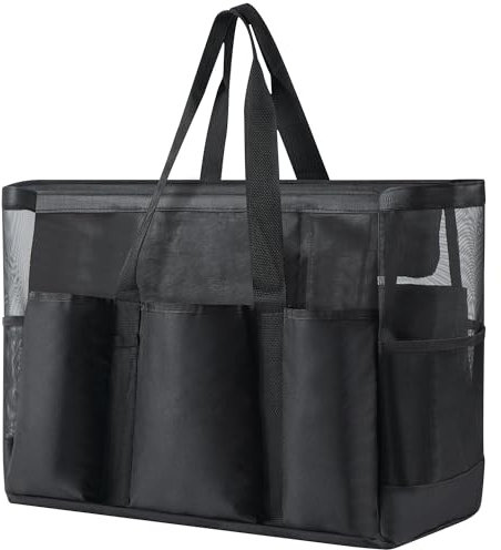Strandtasche XXL Familie, Damen Badetasche Groß mit Reißverschluss, Schwimmbad Tasche, Grosse Umhängetasche Tragetasche, faltbare schwarze Einkaufstasche, Shopping Bag Reisetasche