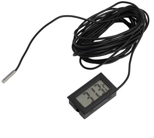 Wetterstation Digitales Thermometer – LCD-Display – 50 °C bis +110 °C Reichweite – wasserdichter Sensor – für Aquarium, Terrarium, Haus, Garten, 1–5 m langes schwarzes Kabel (5 Meter)
