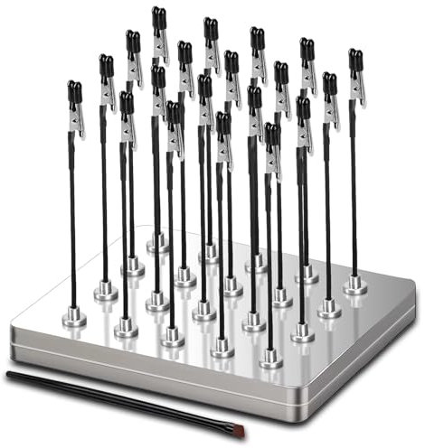 Saldatura terza mano, 20 x ausilio per saldatura con morsetti a coccodrillo e base magnetica, contiene 1 spazzola, design antiscivolo e flessibile, ideale per saldare e modellismo accessori (Argento)