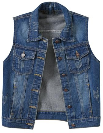 Gilet in jeans da donna, senza maniche, da 80 pezzi, da uomo, senza maniche, per il tempo libero, oversize, con tasche, in denim, casual, per le escursioni, per le attività all'aria aperta, Blu scuro,