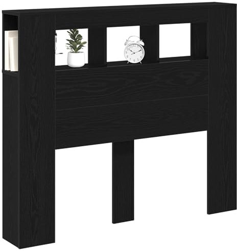 vidaXL LED Headboard - Black Oak MDF with Storage, Rectangular Design, Blue LED Light, 120 cm - Bedroom Furniture