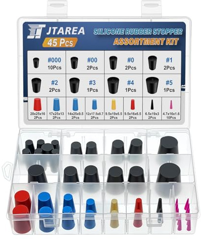 JTAREA 16Werte Konisch Stopfen Sortiment Set Labor Vollgummistopfen Konische Gummistopfen Silikonstopfen