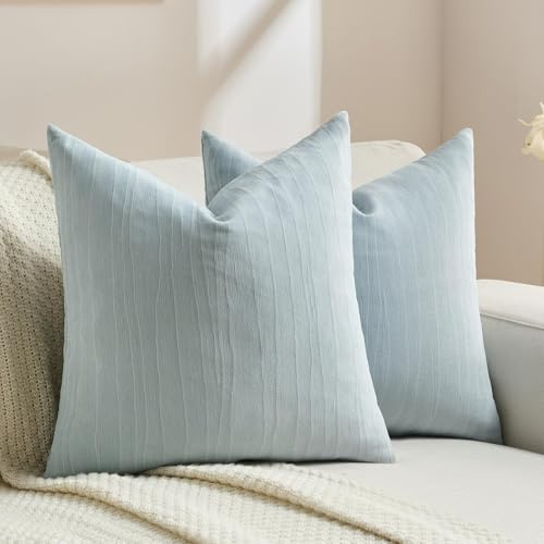 Ystyle 2er Set Kissenbezug 60x60cm aus Weichem Chenille, Dekorative Kissenhüllen mit Geometrischer Struktur für Sofa und Bett, Waschbar und Tierfreundlich, Graublau