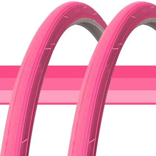 YUMEIGE Juego de 2 Cubiertas de 700 x 23c for Bicicleta de Carretera, Color Rosa, antipinchazos, 700 x 23c, 23-622, for Ruedas Delanteras y traseras.