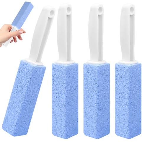Bimsstein Reinigungsbürste mit Griff, 4er Set, Toilettenreiniger Bimsstein | Naturbimsstein, Kratzfrei, Entfernt Kalk & Schmutz. Für WC, Bad, Küche, Grill, Pool. Kompakt, Griffig, Blau