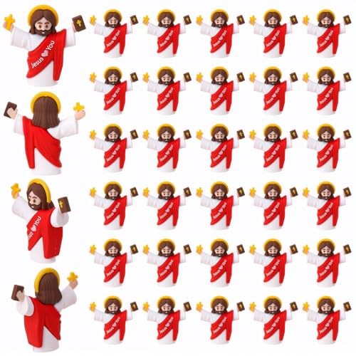 Xialvyu 30 Stück Mini Jesus Figur,Kleine Jesus Figuren,Christus Spielzeu für Kinder Religiöse Partys Taufgeschenke Ostereierfüller Sonntagsschule Basteln(Rot)