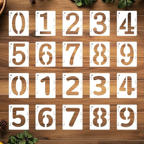 ORIGACH 20 Stück Zahlen Schablonen für DIY, Wiederverwendbar, 12×15cm | Zahlen Malerei Schablone, Kunststoff Wand Malen Schablonen, Malschablone Set für Scrapbooking Holz Boden Wand Fliesen