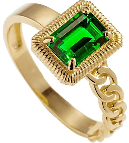 Grewod Eheringe 750er Gold, Damen Elegant Grün Rechteck Tsavorit Verlobungsringe Ring Größe 57 (18.1)