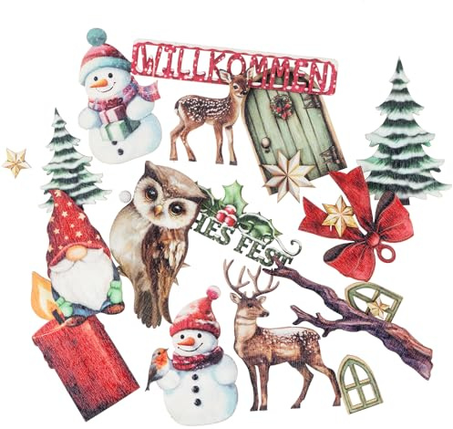 Ideen mit Herz | Streu-Deko aus Holz | Tischdekoration zu Weihnachten | 26 Teile im DIN A4-Stanzbogen | einseitig Bedruckt | zum Basteln und Dekorieren