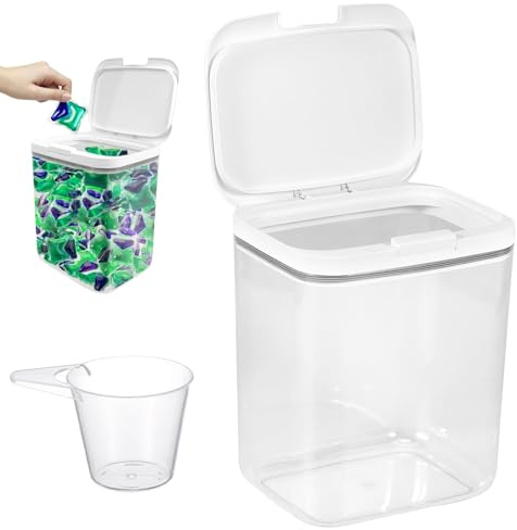 LCSHENGMIN Waschmittel Aufbewahrung, 5,5L Aufbewahrungsbox mit Deckel, Waschpulverbehälter mit Luftdichtem Deckel, Pop Up Waschmittel Aufbewahrung, Wäsche Pods Behälter, für Badezimmer, Toilette