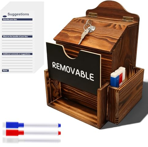 Boîte À Suggestions En Bois, Boîte À Donation Murale avec 50 Cartes de Suggestions, Boîte À Dons En Bois, Boîtes aux Lettres Verrouillable 27 * 20,5 * 15 cm pour Commenter Collecter