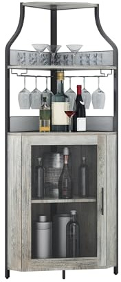 Garvee Eck-Weinbar-Schrank Mit Großem Stauraum Und Abnehmbarem Weinregal, Kaffeebar Mit Glasaufbewahrung Und Gittertür, 4-Stufiger Getränkeschrank Für Bar- Und Weinlagerung.
