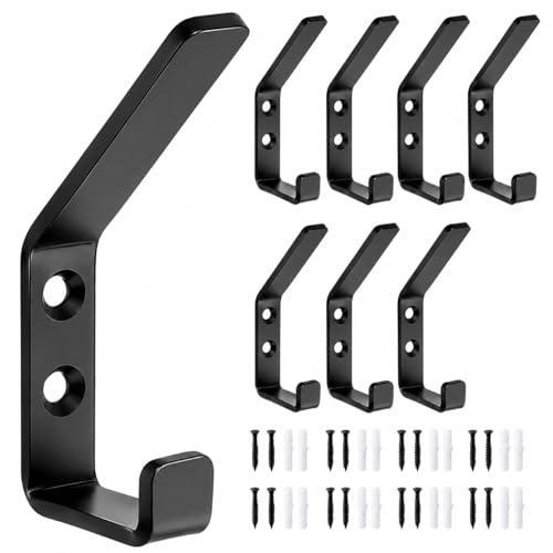 8 Kleiderhaken aus Stahl, Doppelhaken für Wand- & Akustikpaneele, Schwarz | 8 robuste Doppelhaken aus Stahl inkl. 16 Schrauben und 16 Dübeln; für Jacken, Taschen, Wand- und Akustikpaneele.