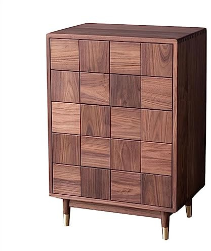 XXAD553TY Wohnzimmer Kommode aus massivem Holz, schwarzes Walnussholz, Schlafzimmerkommode mit 5 Schubladen, modern, leicht, luxuriös, hohe Kommode, Wohnzimmer, Aufbewahrungsschrank, Schubladen