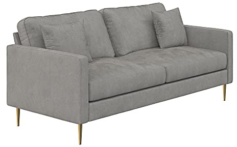 Highland Sofa 3-Sitzer mit Kissen, Grau, Samtbezug | Retro-Design, Metallfüße, 184 x 85 x 81 cm