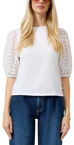 QS Damen 2180393 T-Shirt mit Lochstickerei (1er Pack)