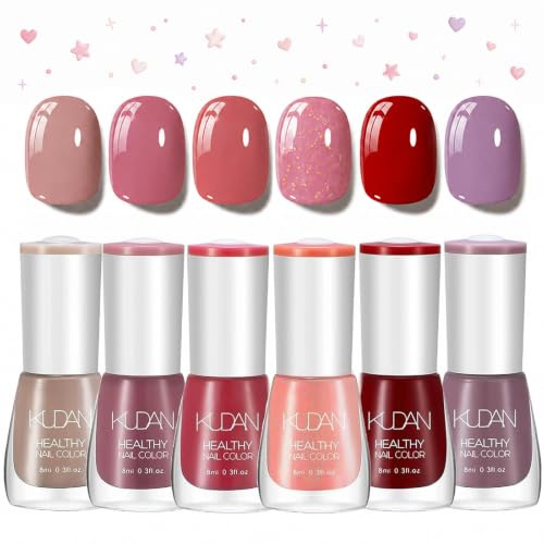 6 Stück Nagellack Set - Schnell Trocknender Farblack in Nude Rosé Koralle Glitzer Dunkelrot & Lila, 8ml Nagellacke mit Glanz Finish, Nageldesign Set für Maniküre Pediküre Nail Art,Air Dry Nail Polish