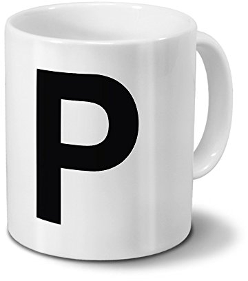 printplanet Tasse mit dem Buchstaben P - Motiv Letters - Trend, Modern, Kaffeebecher, Mug, Becher, Kaffeetasse - Farbe Weiß