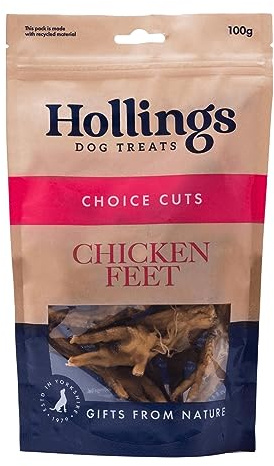 Hollings Chicken Feet Dog Treats, 100% Natural & Crunchy Treats for Adult Dogs, Grain Free & High in Protein (100g)