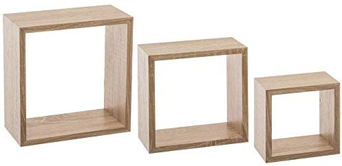 JJA 5 Five Simply Smart Set mit 3 Wandregalen in Würfelform, Chene (L x T x H): 15 x 9 x 15 cm, L 20 x T 9 x H 20 cm, L 25 x T 9 x H 25 cm