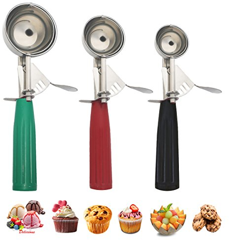 Saebye Ice Cream & Cookie Scoop Set, Multiple Size Disher, Professional 18/8 Stainless Steel Cupcake Scoop