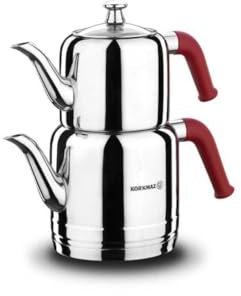 Korkmaz | Riva | Teekannen-Set | Teekessel | Teekocher | Wasserkocher | Samowar | Aus Edelstahl | 3 Liter | Induktionsgeeignet | Türkischer Tee