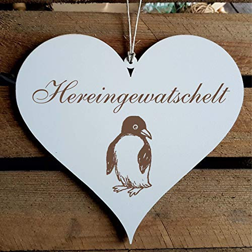 Dekolando Willkommen Schild Pinguin Hereingewatschelt 12cm x 13cm Lustig Penguin Deko Pinguine Türschild Türdeko Maritim Willkommensschild Fensterdeko Dekoration Dekoschild Pinguinen Pinguindeko