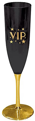 amscan Glitz & Glam Champagne Glasses - 5 oz. (4 Pc.) - Black & Gold Luxury Toasting Flutes, Perfect for Celebrations