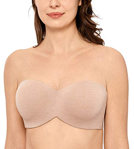 DELIMIRA Women's Strapless Bras Underwire Support Non Padded Plus Size Minimiser Bra Oatmeal Heather 38G
